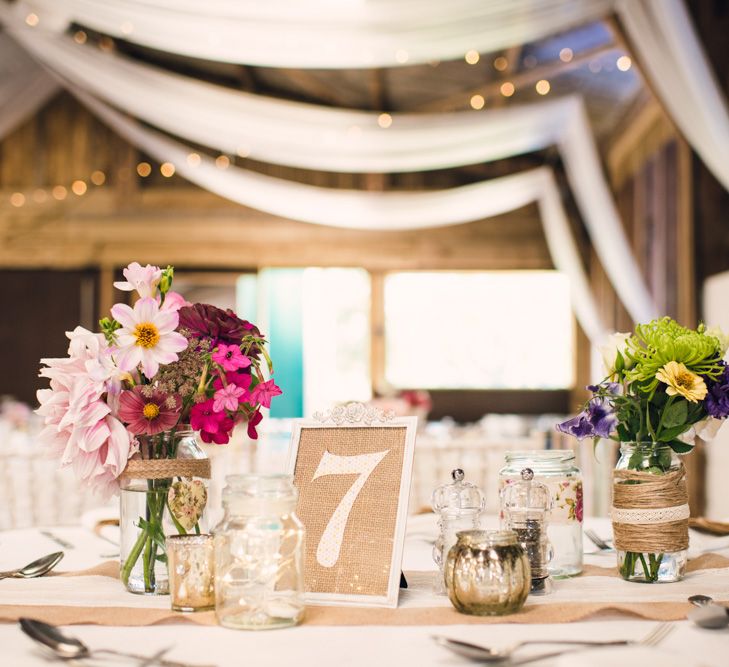 Rustic Reception Decor with Draped Ceiling