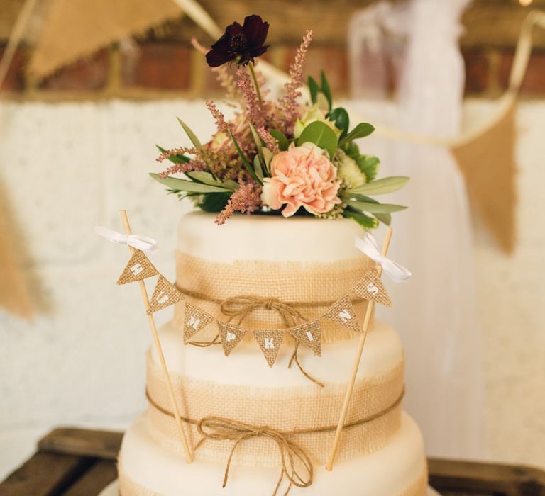 Homemade Wedding Cake with Hessian Ribbon