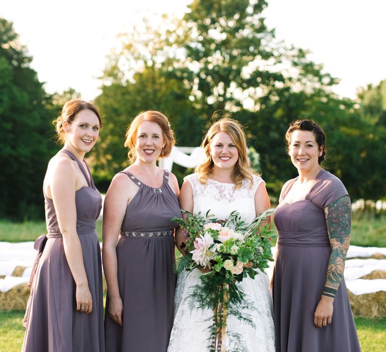 Bride & Bridesmaid in Purple Monsoon Dresses