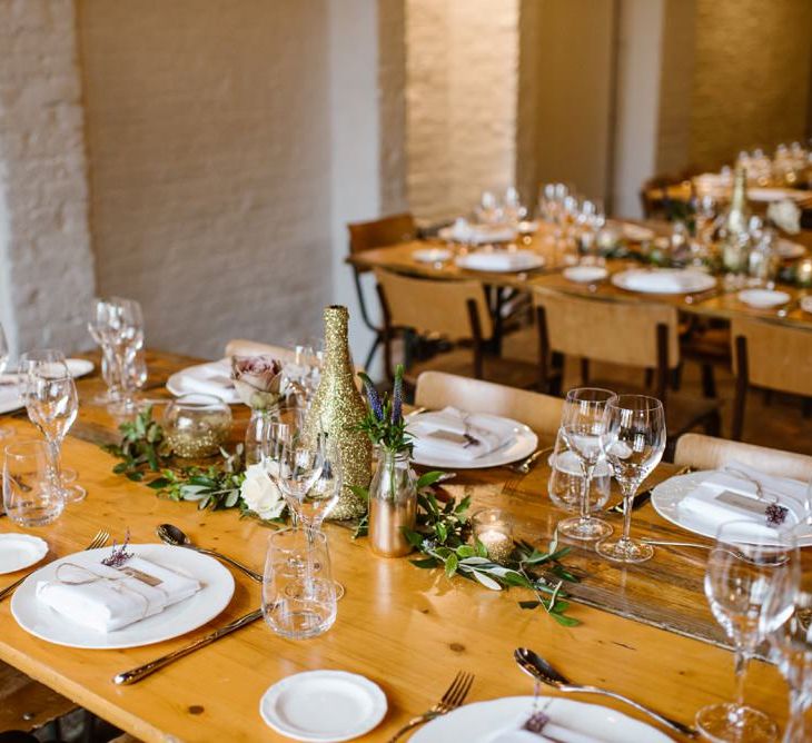 Wooden Trestle Tables | Wedding Reception At Brixton East | Image by Ellie Gillard Photography