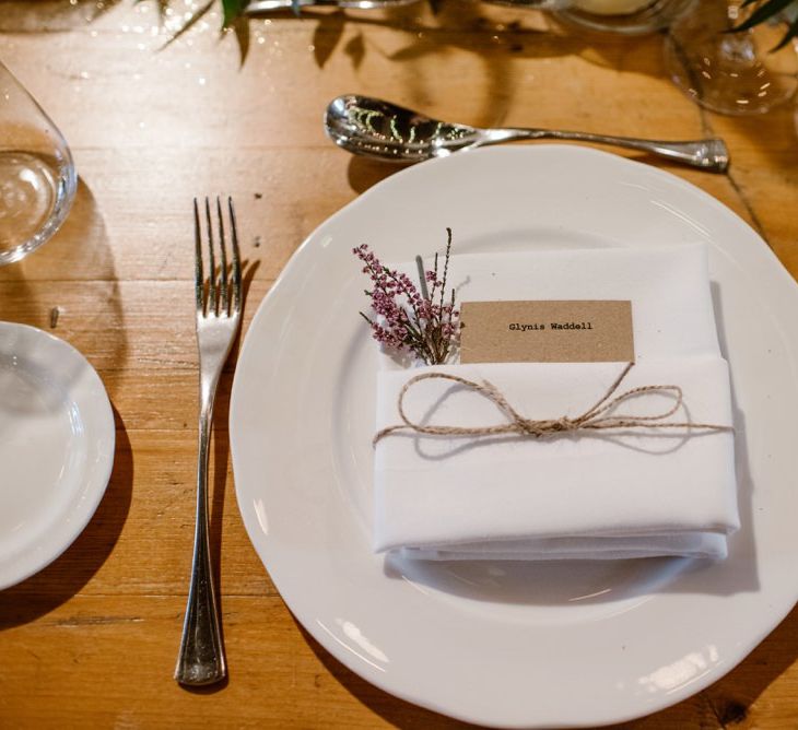 Simple Place Setting For Wedding | Wooden Trestle Tables | Wedding Reception At Brixton East | Image by Ellie Gillard Photography