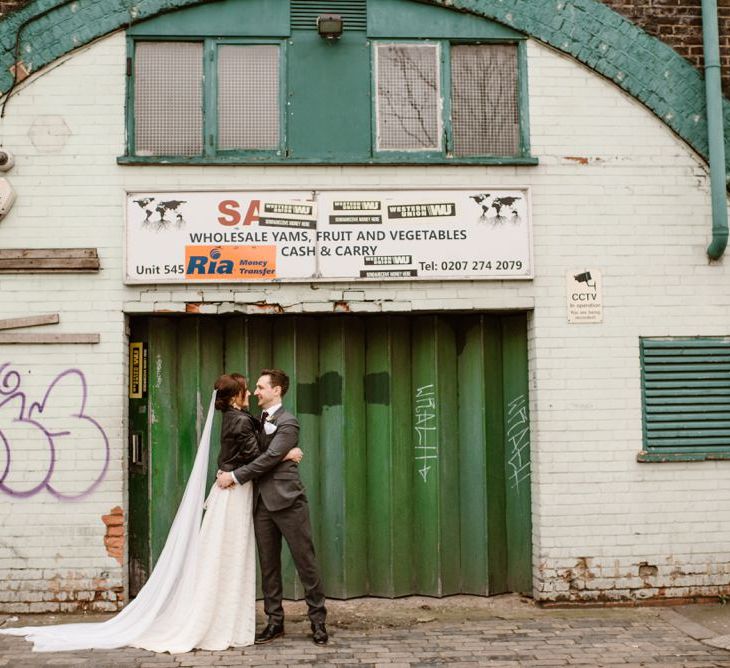 Bride In Leather Jacket | Wedding Reception At Brixton East | Image by Ellie Gillard Photography