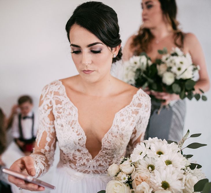 Bride in Lace Anne Barge Wedding Dress | Stylish Wedding at the M Building in the Miami Art District | Sara Lobla Photography