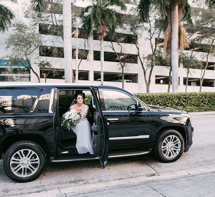 Bride in Lace Anne Barge Wedding Dress | Stylish Wedding at the M Building in the Miami Art District | Sara Lobla Photography