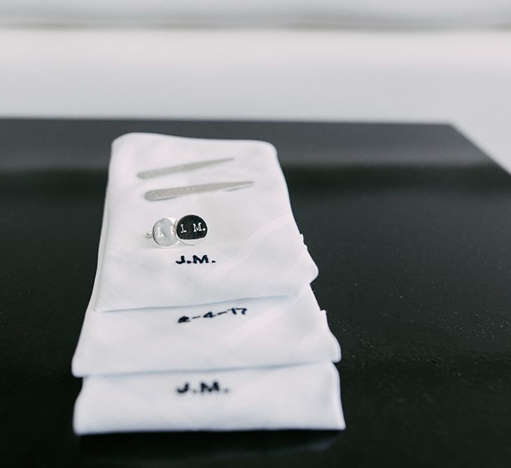 Personalised Handkerchief & Cuff Links | Stylish Wedding at the M Building in the Miami Art District | Sara Lobla Photography