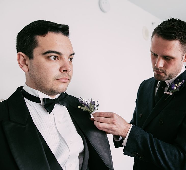 Groomsmen Thistle Buttonnieres | Stylish Wedding at the M Building in the Miami Art District | Sara Lobla Photography