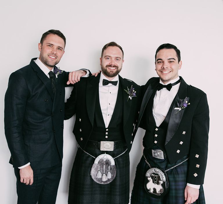 Groomsmen in Kilts & Sporrans | Stylish Wedding at the M Building in the Miami Art District | Sara Lobla Photography