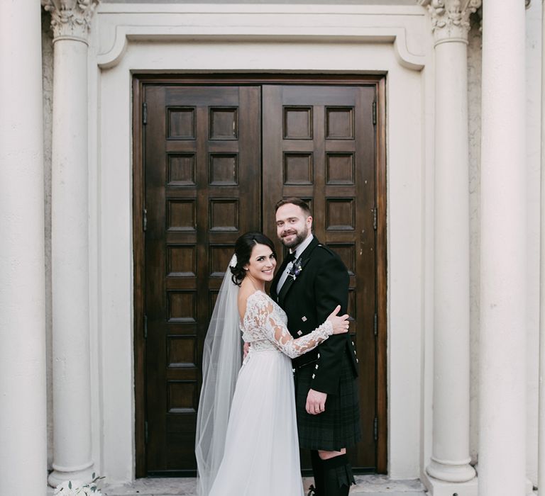 Bride in Lace Anne Barge Wedding Dress | Groom in Kilt & Sporran | Stylish Wedding at the M Building in the Miami Art District | Sara Lobla Photography