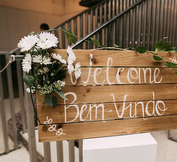 Wooden Palette Wedding Sign | Wedding Decor | Stylish Wedding at the M Building in the Miami Art District | Sara Lobla Photography