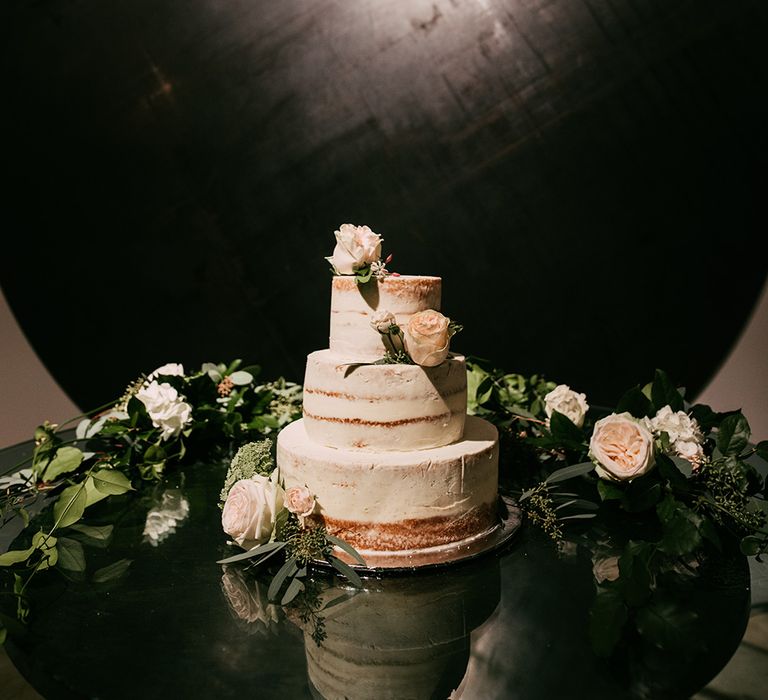 Semi Naked Wedding Cake | Stylish Wedding at the M Building in the Miami Art District | Sara Lobla Photography