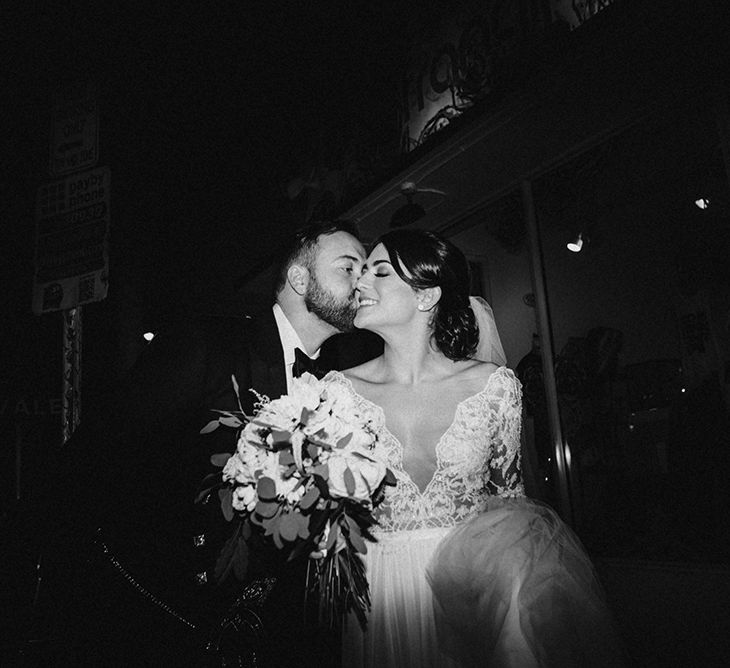 Bride in Lace Anne Barge Wedding Dress | Groom in Kilt & Sporran | Stylish Wedding at the M Building in the Miami Art District | Sara Lobla Photography