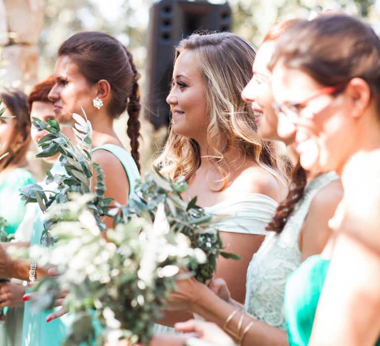 Bridesmaids in Green Dresses