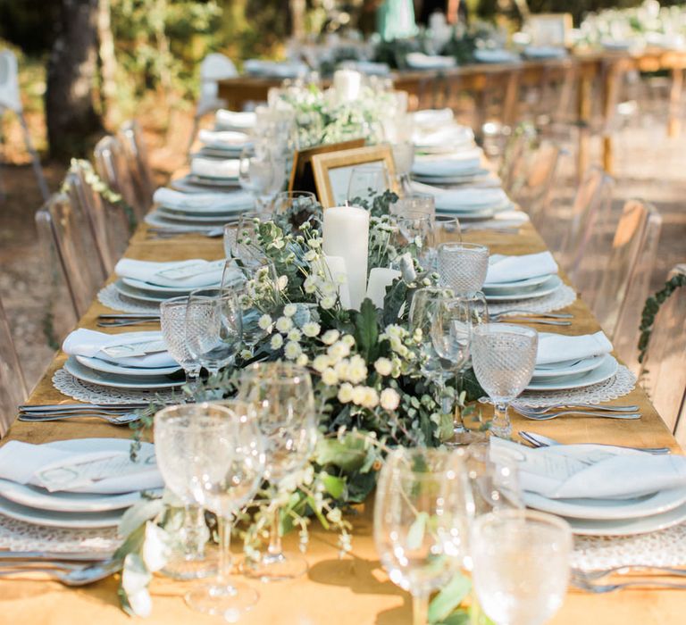 Elegant Trestle Table with Green Crockery