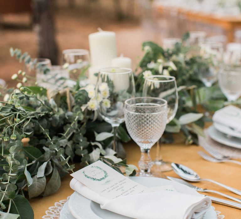 Elegant Place Setting with Greenery Table Garland