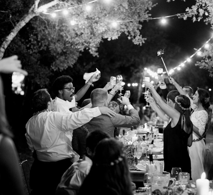 Outdoor Festoon Lit Wedding Breakfast