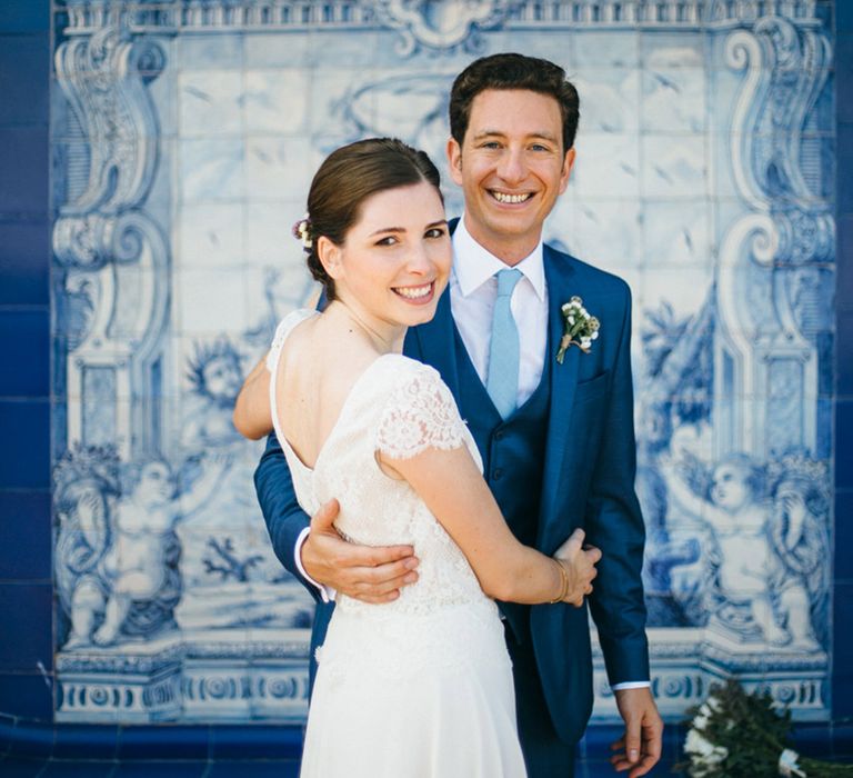 Bride in Verónica Miranda Bridal Separates & Groom in Navy Suit by The Fitters