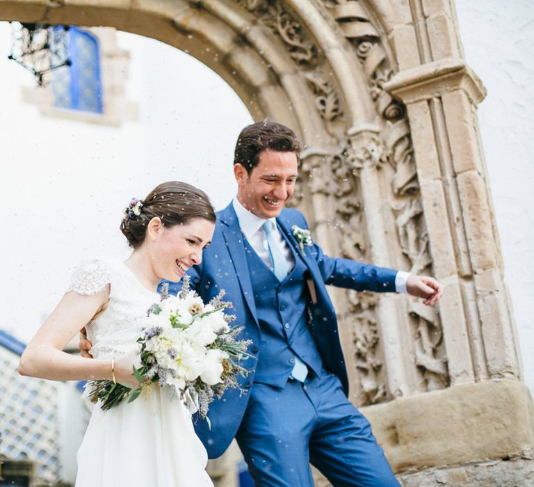 Bride in Verónica Miranda Bridal Separates & Groom in Navy Suit by The Fitters