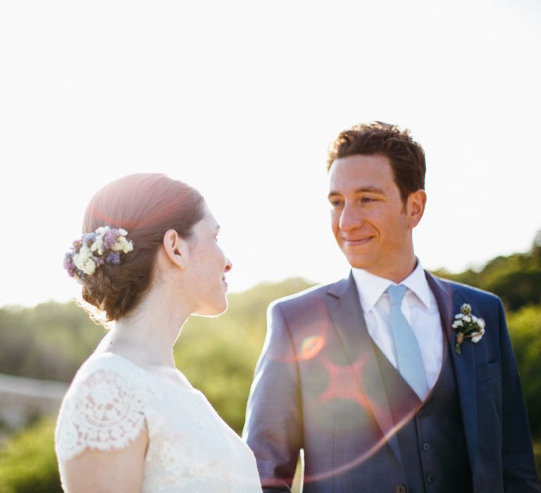 Bride in Verónica Miranda Bridal Separates & Groom in Navy Suit by The Fitters