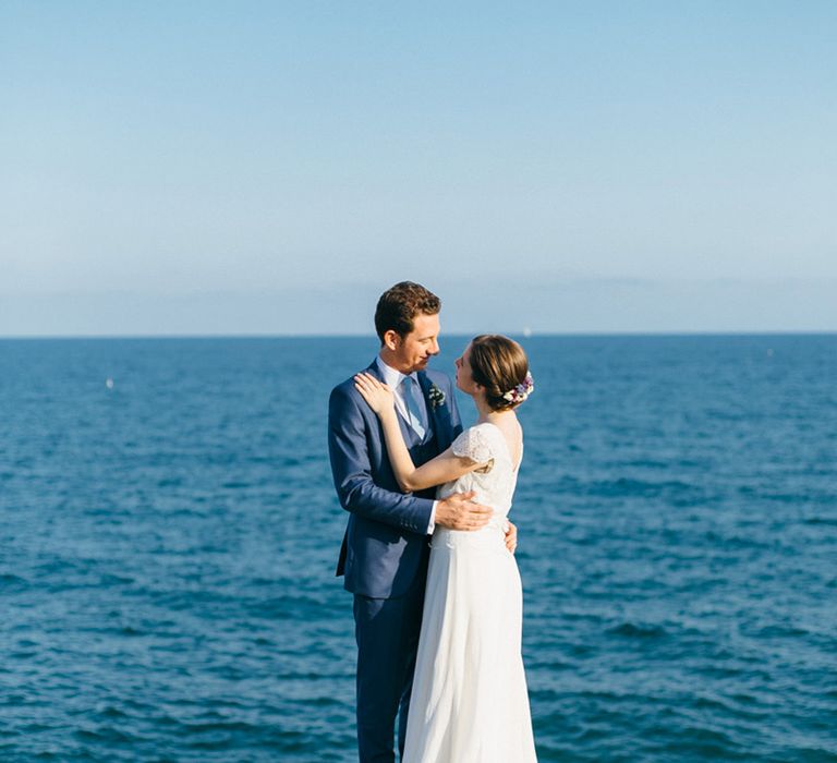 Bride in Verónica Miranda Bridal Separates & Groom in Navy Suit by The Fitters