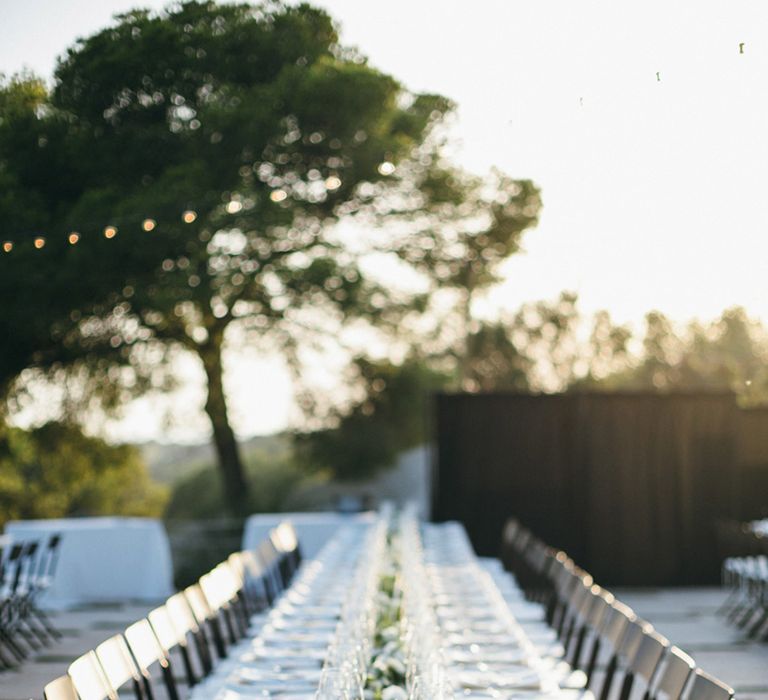 Rustic Table Scape with White & Greenery Floral Table Runners