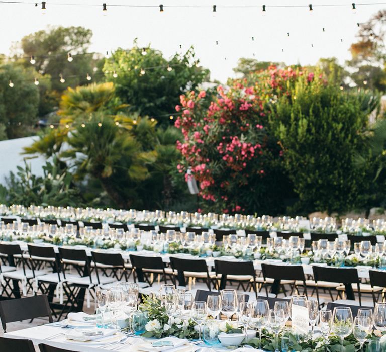 Rustic Table Scape with White & Greenery Floral Table Runners