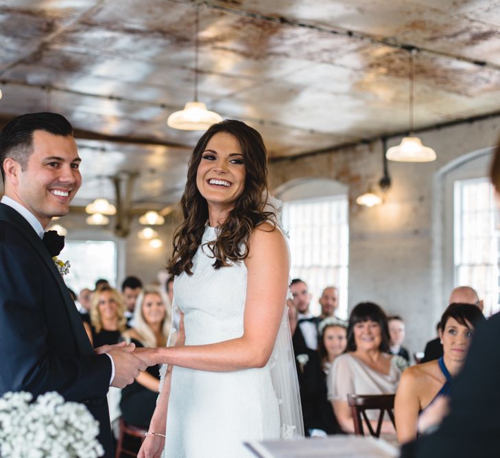 Groomsmen in Tuxedos | Groom in Charles Tyrwitt Midnight Blue Tuxedo | Industrial Wedding at The West Mill Venue | Sarah Gray Photography