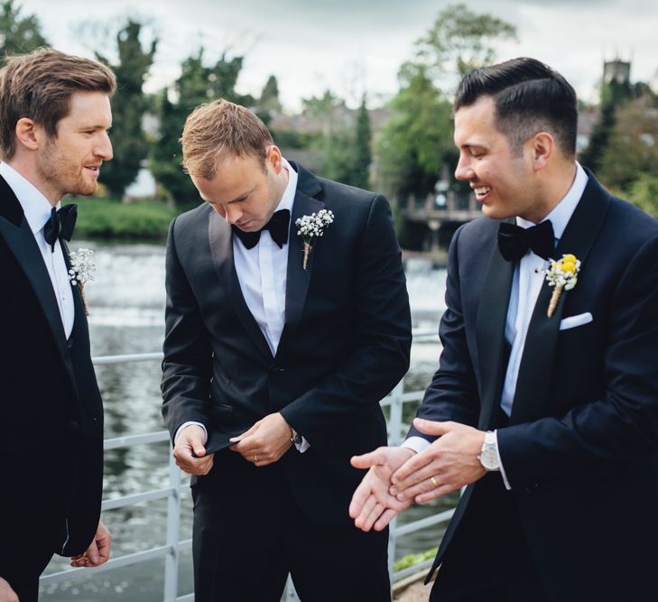 Groomsmen in Tuxedos | Groom in Charles Tyrwitt Midnight Blue Tuxedo | Industrial Wedding at The West Mill Venue | Sarah Gray Photography