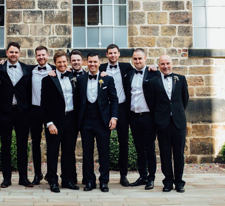 Groomsmen in Tuxedos | Groom in Charles Tyrwitt Midnight Blue Tuxedo | Industrial Wedding at The West Mill Venue | Sarah Gray Photography