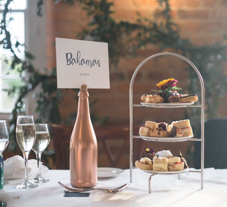 Afternoon Tea Cake Stand | Industrial Wedding at The West Mill Venue | Sarah Gray Photography