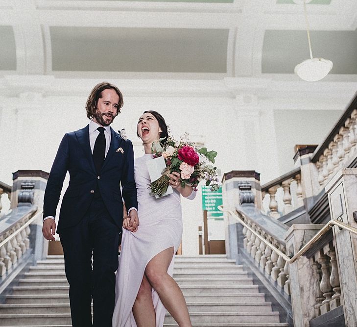 Stylish Bride in Givency Gown | Groom in Suit Supply | Wedding Ceremony at Islington Town Hall | Jason Williams Photography