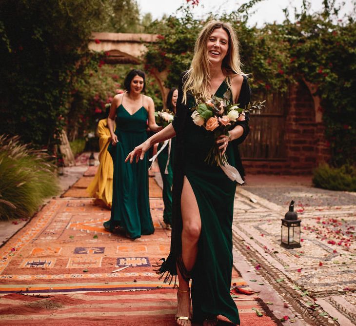 Bridesmaids in Forest Green Dresses | Stylish Destination Wedding in Marrakesh | Andy Gaines Photography