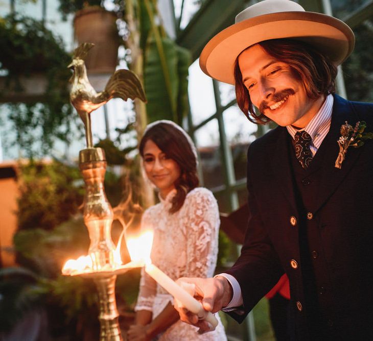 Glasshouse Wedding Ceremony | Bride in Bespoke Hermione de Paula Bridal Gown | Groom in Thomas Farthing | Stylish Destination Wedding in Marrakesh | Andy Gaines Photography