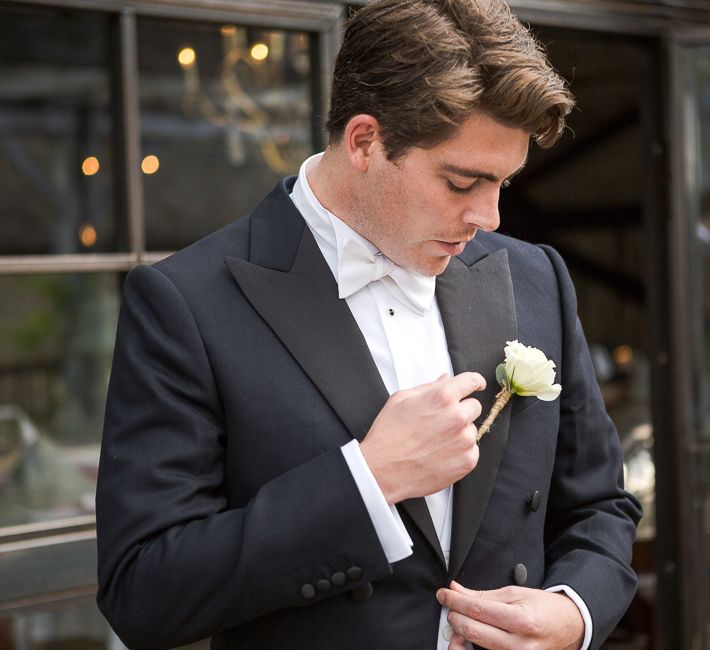 Groom in Black Tie Suit | Rustic Soho Farmhouse Ceremony with PapaKata Sperry Tent Greenery filled Reception | Marianne Taylor Photography | Will Warr Films