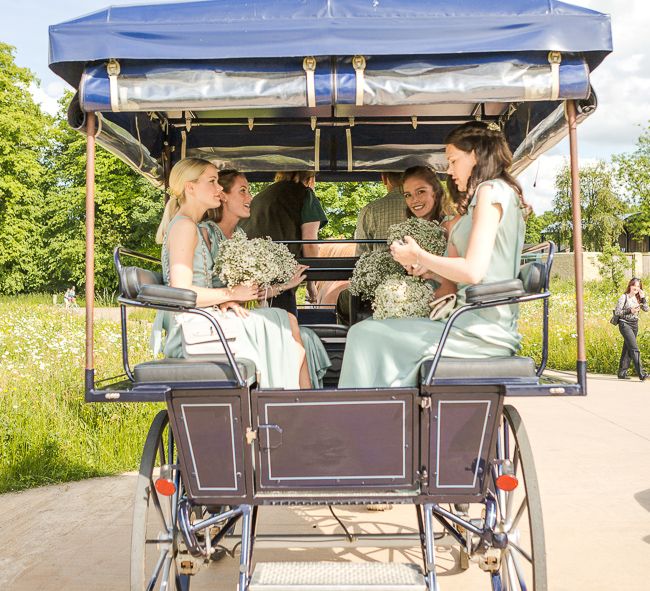 Horse and Carriage | Rustic Soho Farmhouse Ceremony with PapaKata Sperry Tent Greenery filled Reception | Marianne Taylor Photography | Will Warr Films