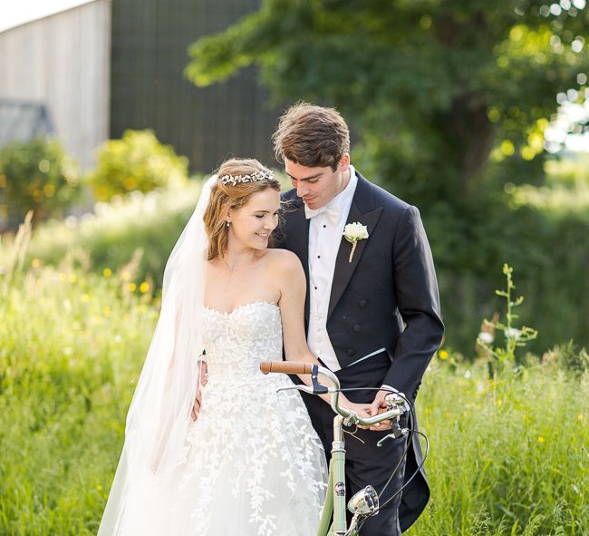 Bride in Mira Zwillinger Bridal Gown | Groom in Black Tie | Rustic Soho Farmhouse Ceremony with PapaKata Sperry Tent Greenery filled Reception | Marianne Taylor Photography | Will Warr Films