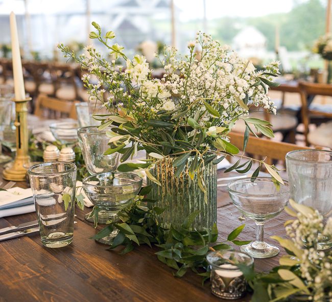 Table Centrepiece | Rustic Soho Farmhouse Ceremony with PapaKata Sperry Tent Greenery filled Reception | Marianne Taylor Photography | Will Warr Films