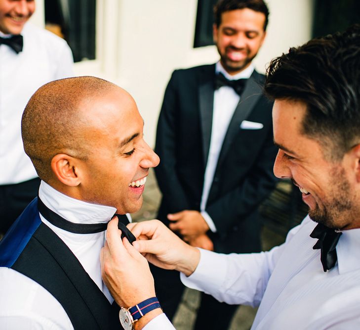 Groomsmen In Black Tie | St Donat's Castle Wedding With Pink & Gold Colour Scheme | Images by Steve Gerrard Photography