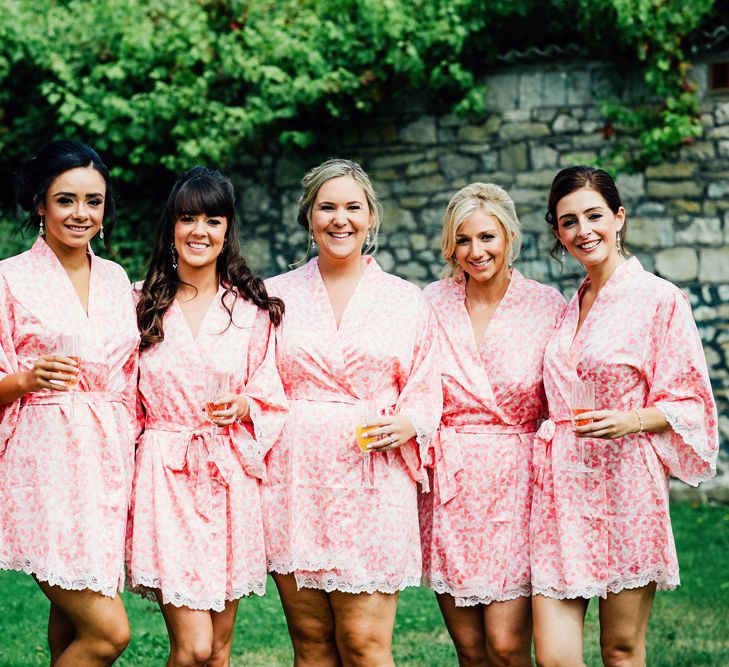 Bridesmaids In Pink Robes | St Donat's Castle Wedding With Pink & Gold Colour Scheme | Images by Steve Gerrard Photography