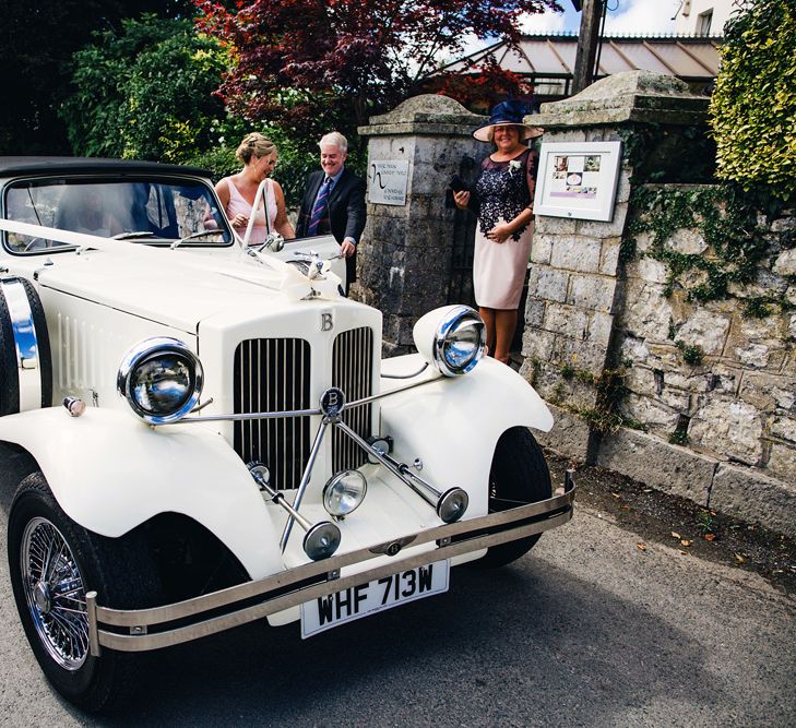 Vintage Wedding Car | St Donat's Castle Wedding With Pink & Gold Colour Scheme | Images by Steve Gerrard Photography