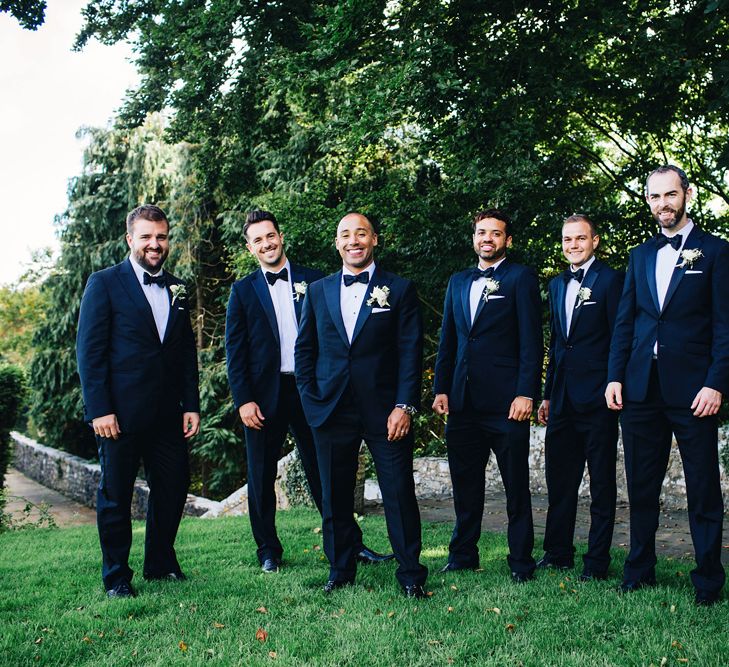 Groom & Groomsmen in Black Tie | St Donat's Castle Wedding With Pink & Gold Colour Scheme | Images by Steve Gerrard Photography