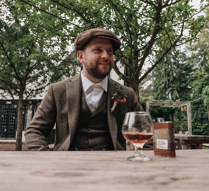 Groom in Walker Slater Tweed Suit | DIY Lord of the Rings Themed Wedding at Monks Barn in Maidenhead | Jason Mark Harris Photography | Cinematic Films By J