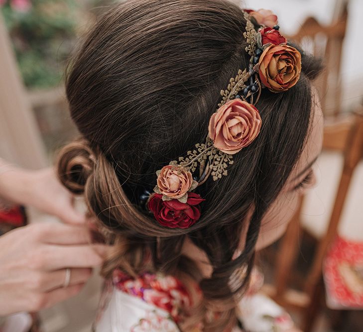 Flower Adorned Bridal Hair Style | DIY Lord of the Rings Themed Wedding at Monks Barn in Maidenhead | Jason Mark Harris Photography | Cinematic Films By J