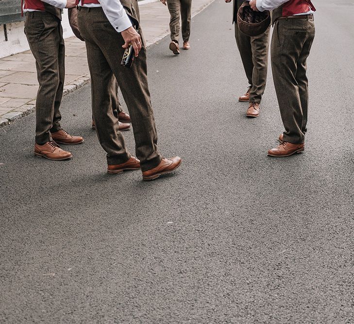 Groomsmen in Tweed Walker Slater Suist | DIY Lord of the Rings Themed Wedding at Monks Barn in Maidenhead | Jason Mark Harris Photography | Cinematic Films By J