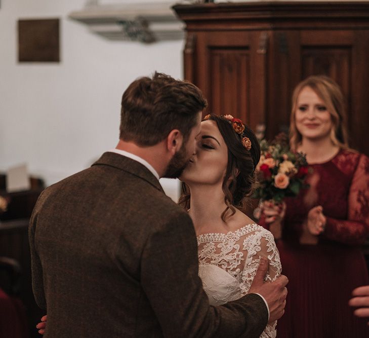 Church Wedding Ceremony | Bride in Lisa Donetti Adriana Gown | Groom in Tweed Walker Slater Suit | DIY Lord of the Rings Themed Wedding at Monks Barn in Maidenhead | Jason Mark Harris Photography | Cinematic Films By J