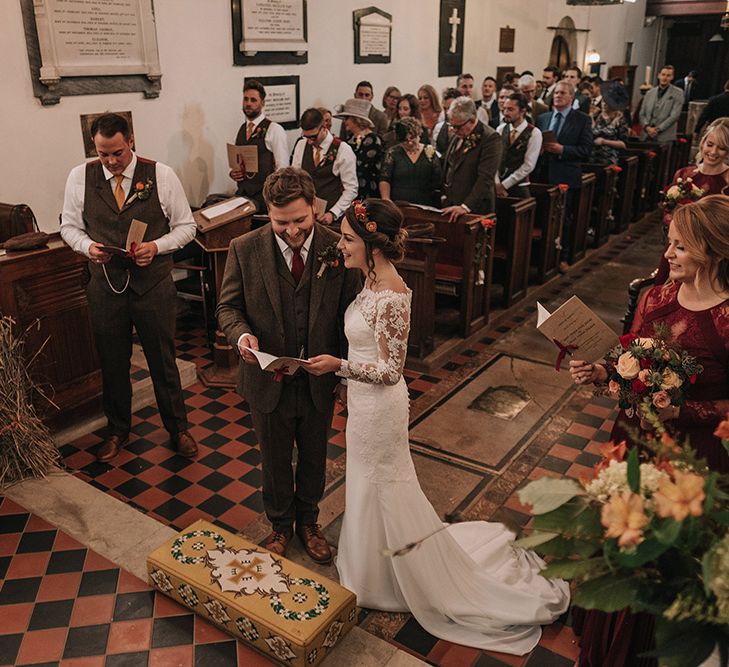 Church Wedding Ceremony | Bride in Lisa Donetti Adriana Gown | Groom in Tweed Walker Slater Suit | DIY Lord of the Rings Themed Wedding at Monks Barn in Maidenhead | Jason Mark Harris Photography | Cinematic Films By J