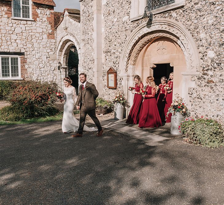 Bride in Lisa Donetti Adriana Gown | Groom in Tweed Walker Slater Suit | DIY Lord of the Rings Themed Wedding at Monks Barn in Maidenhead | Jason Mark Harris Photography | Cinematic Films By J