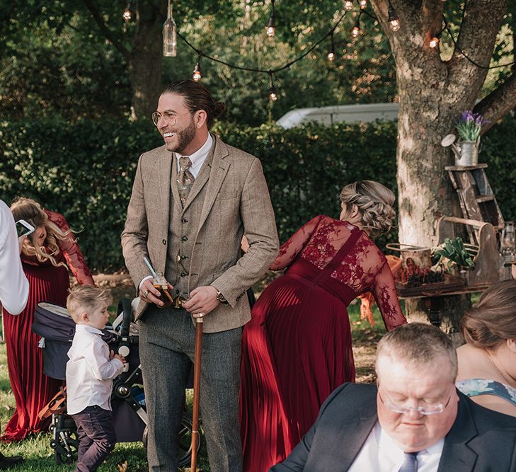 Groomsmen in Walker Slater Tweed Suit | DIY Lord of the Rings Themed Wedding at Monks Barn in Maidenhead | Jason Mark Harris Photography | Cinematic Films By J