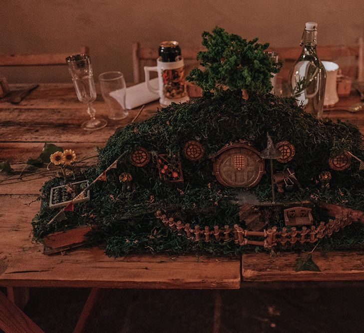 Hobbit Hollow Centrepiece | DIY Lord of the Rings Themed Wedding at Monks Barn in Maidenhead | Jason Mark Harris Photography | Cinematic Films By J