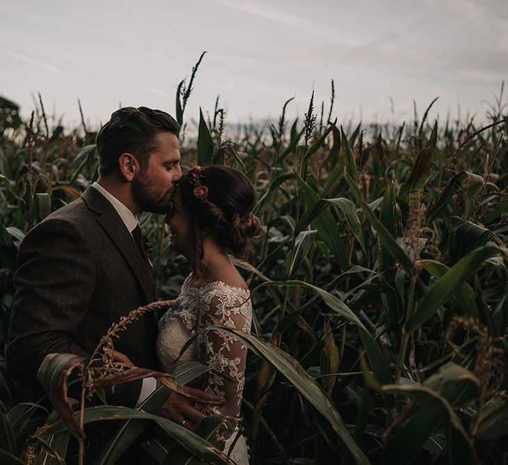 Bride in Lisa Donetti Adriana Gown | Groom in Tweed Walker Slater Suit | DIY Lord of the Rings Themed Wedding at Monks Barn in Maidenhead | Jason Mark Harris Photography | Cinematic Films By J