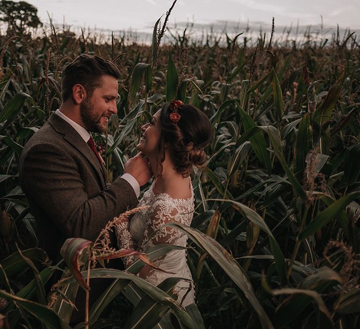 Bride in Lisa Donetti Adriana Gown | Groom in Tweed Walker Slater Suit | DIY Lord of the Rings Themed Wedding at Monks Barn in Maidenhead | Jason Mark Harris Photography | Cinematic Films By J